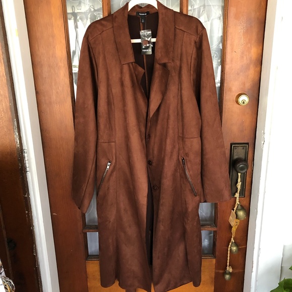 torrid Jackets & Blazers - NWT Chocolate Brown Faux Suede Longline Trench Jacket 5x